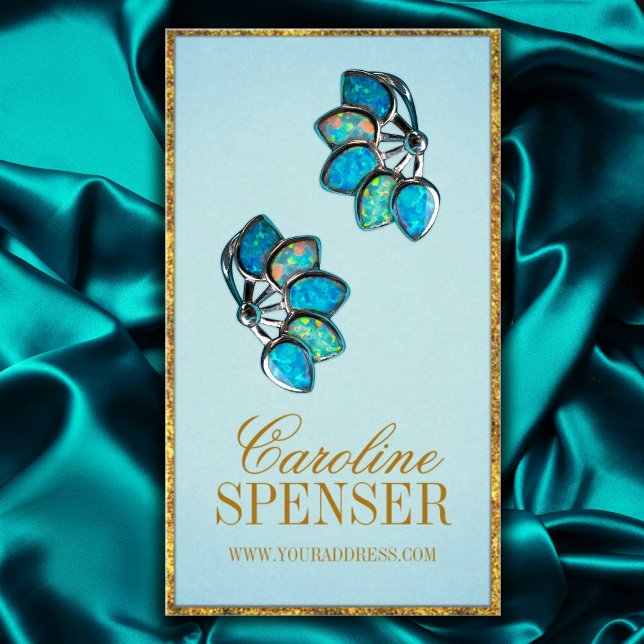 Cyan Golden Gräns Anpassade Earring Visning Visitkort (Perfect for business)