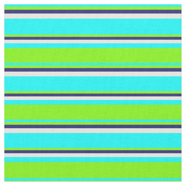 Cyan, Grönt, Midnight Blue och White Mönster Tyg (Närbild)