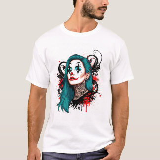 Cyan Haired Clown Queen - Spooky Chic Graphic T Shirt