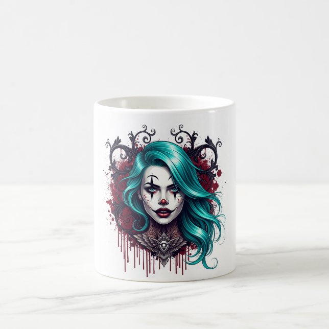 Cyan Hår Clown Drottning - Spooky Chic Design Kaffemugg (Center)