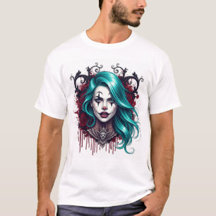 Cyan Hår Clown Drottning - Spooky Chic Grafisk T Shirt