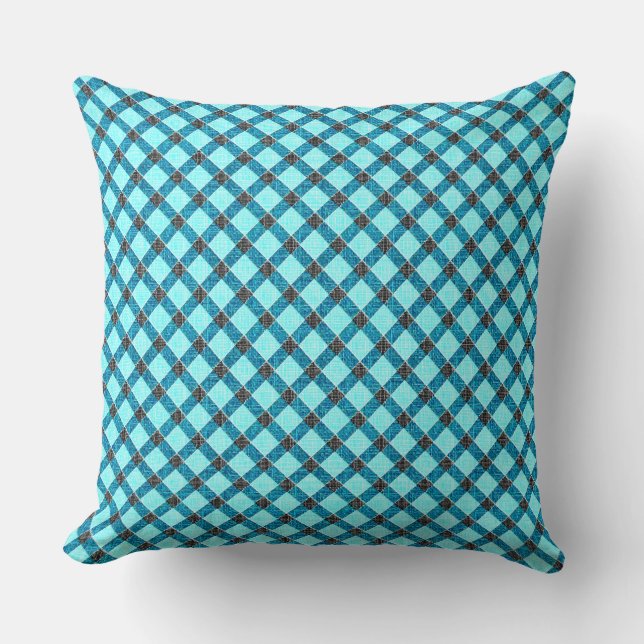 Cyan kor tartan pläderad med lätt rundad lindring kudde (Framsida)