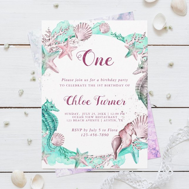 Cyan & Lavender under Sea Girl Birthday Inbjudningar (Skapare uppladdad)