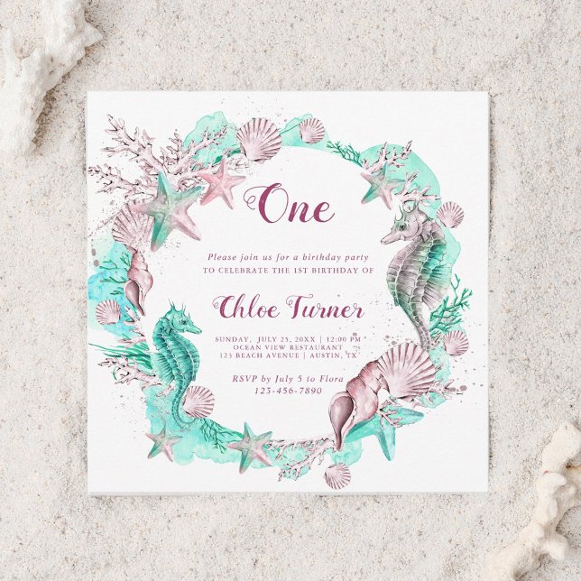 Cyan & Lavender under Sea Girl Birthday Square Inbjudningar (Skapare uppladdad)