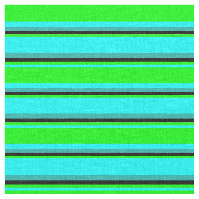 Cyan, Lime, Black and Light Sea Grönt Rand Tyg (Närbild)