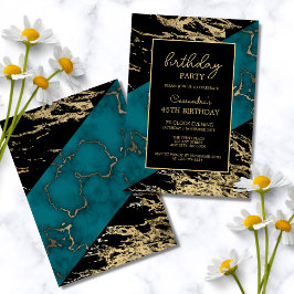 Cyan Marble Shiny Gold Foil Paint Struktur Inbjudningar