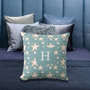 Cyan monogram av mörk av grönt i marulk kudde