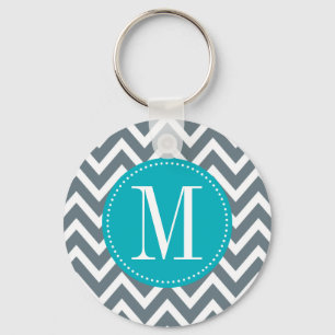 Cyan Monogram för blått- och grå Nyckelring