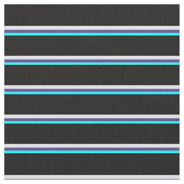 Cyan, Mörk Slate Blue, Lavender och Black Linjer Tyg (Närbild)