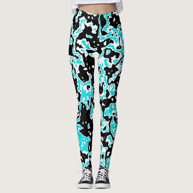 Cyan- och Black Swirls Leggings (Framsida)