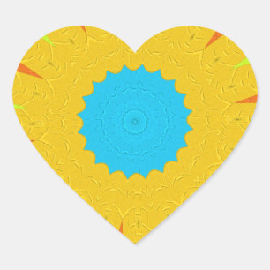Cyan och Guld Mandala Art Print Hjärtformat Klistermärke