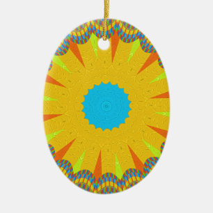 Cyan och Guld Mandala Art Print Julgransprydnad Keramik
