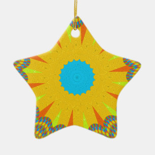 Cyan och Guld Mandala Art Print Julgransprydnad Keramik