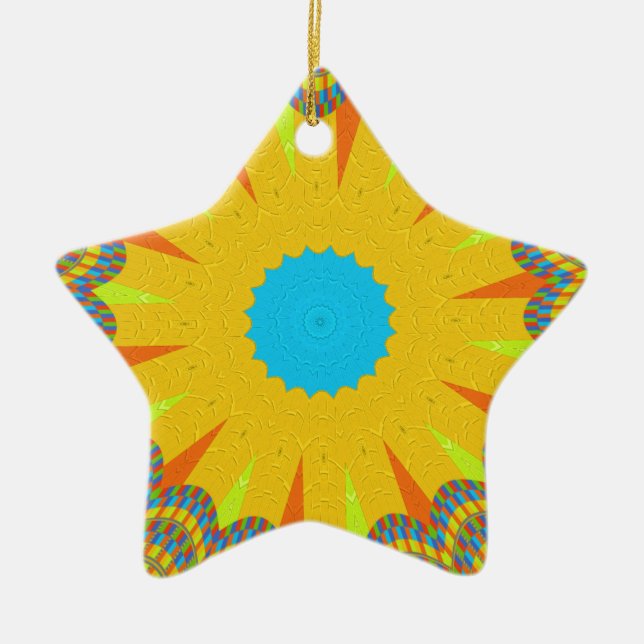 Cyan och Guld Mandala Art Print Julgransprydnad Keramik (Framsidan)