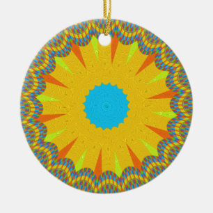 Cyan och Guld Mandala Art Print Julgransprydnad Keramik
