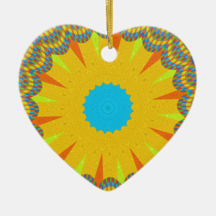 Cyan och Guld Mandala Art Print Julgransprydnad Keramik
