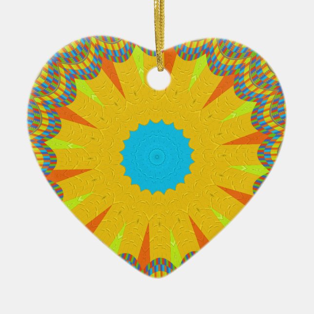 Cyan och Guld Mandala Art Print Julgransprydnad Keramik (Framsidan)