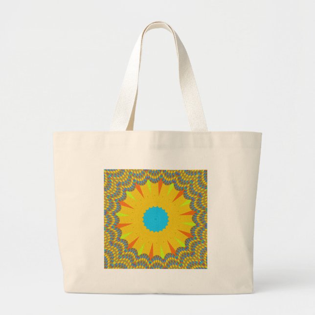 Cyan och Guld Mandala Art Print Jumbo Tygkasse (Framsidan)