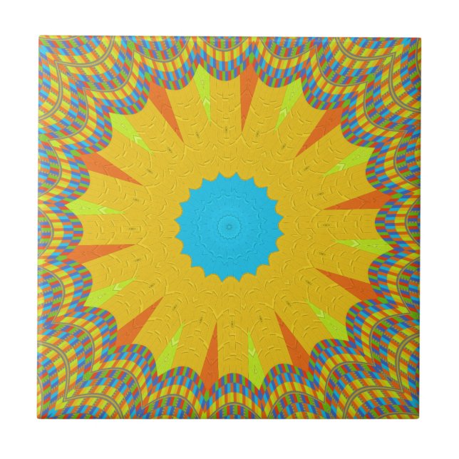 Cyan och Guld Mandala Art Print Kakelplatta (Framsidan)