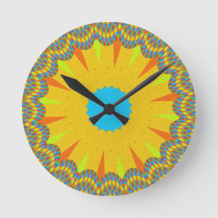 Cyan och Guld Mandala Art Print Rund Klocka