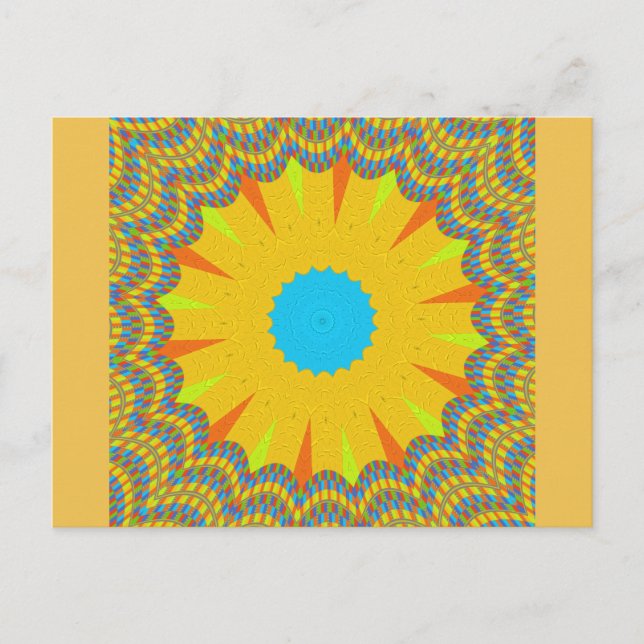 Cyan och Guld Mandala Art Print Vykort (Framsida)