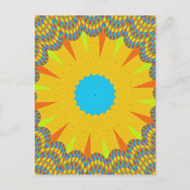 Cyan och Guld Mandala Art Print Vykort (Framsida)