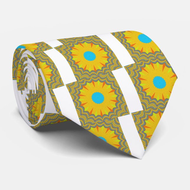 Cyan och Guld Mandala Konsttryck Slips (Rullad)