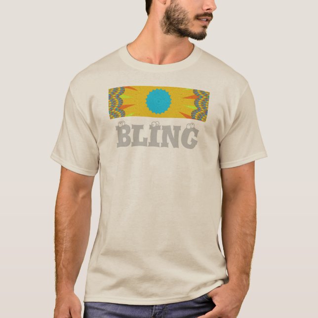 Cyan och Guld Mandala Konsttryck T Shirt (Framsida)