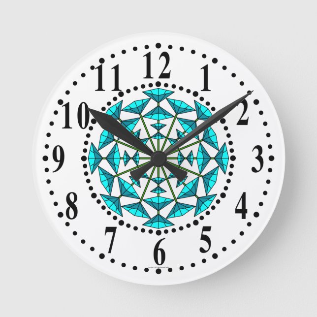 Cyan- och ljuscyan-Blommigt 147 väggklocka (Framsida)