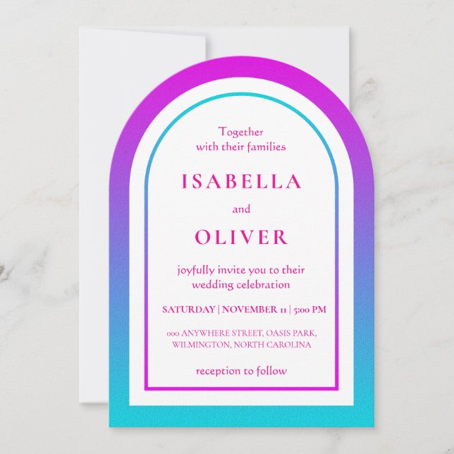 Cyan och magenta gradient elegant bröllop inbjudningar (Framsida)