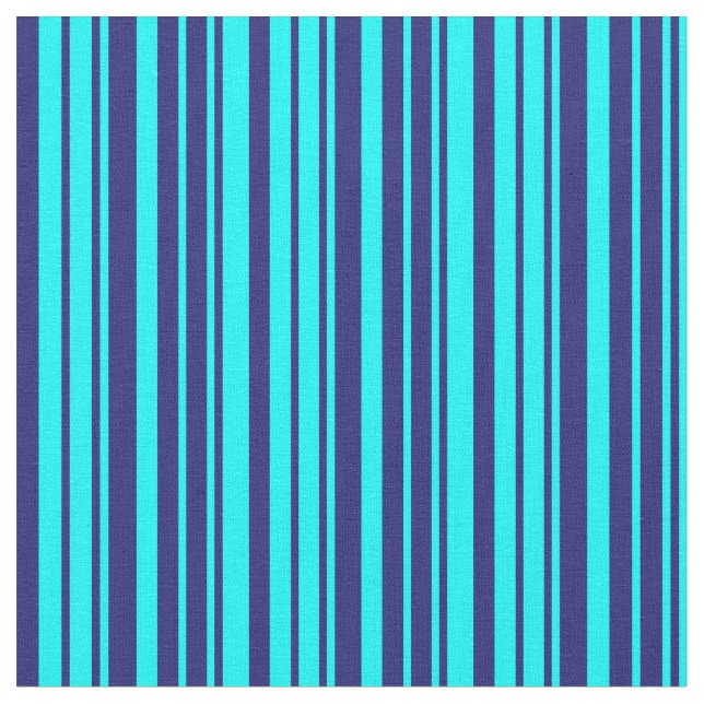 Cyan och Midnight Blue Färgad Linjer Tyg (Närbild)