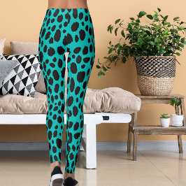 Cyan Och Mörkgrått Mönster Safari Leopardutskrift Leggings