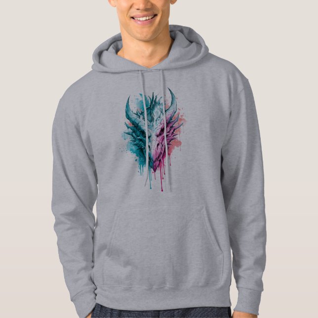 Cyan och rosa drak Splash-tröja Hoodie (Framsida)