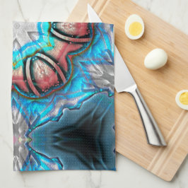 Cyan och silver kaleidoskop med grovt målat innehå kökshandduk