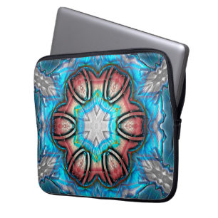 Cyan och silver kaleidoskop med grovt målat innehå laptop fodral