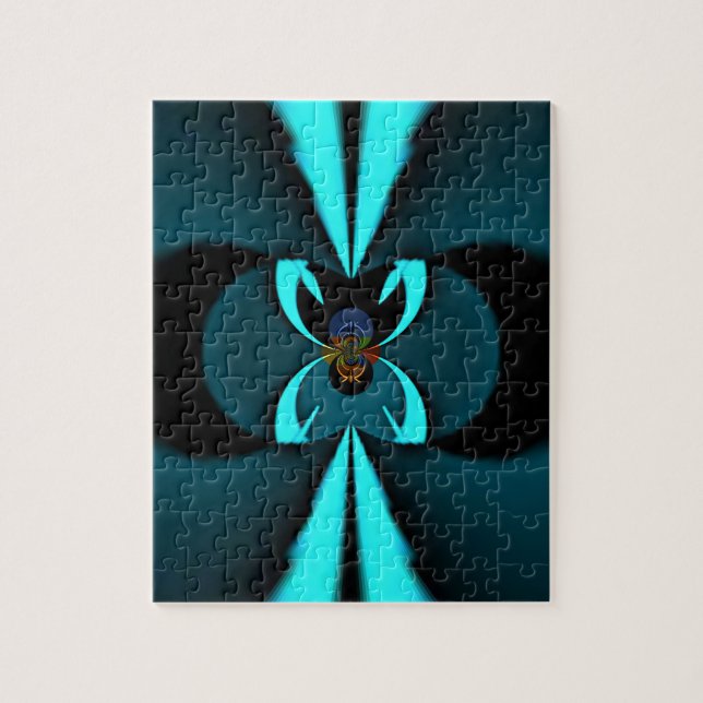 Cyan och svart abstrakt konsttryck pussel (Vertikal)