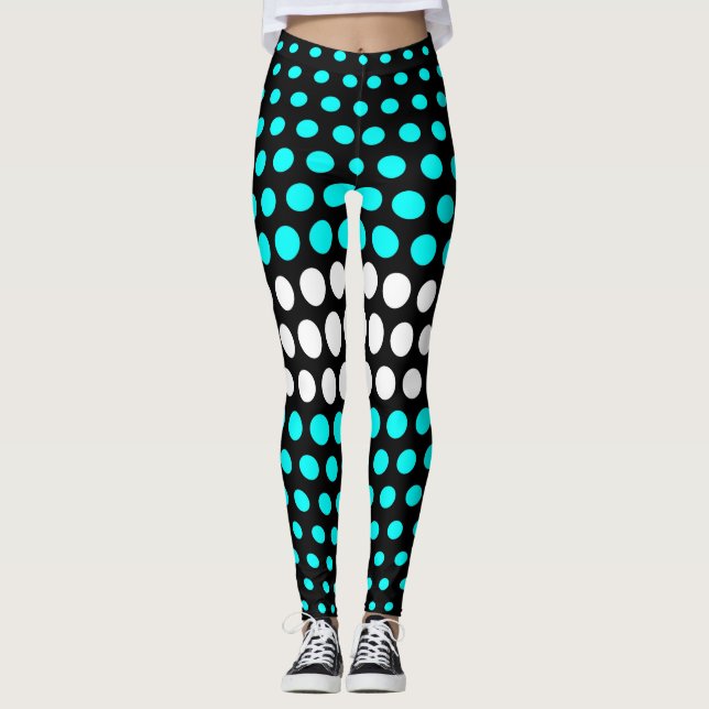 Cyan och vit prickmönster leggings (Framsida)