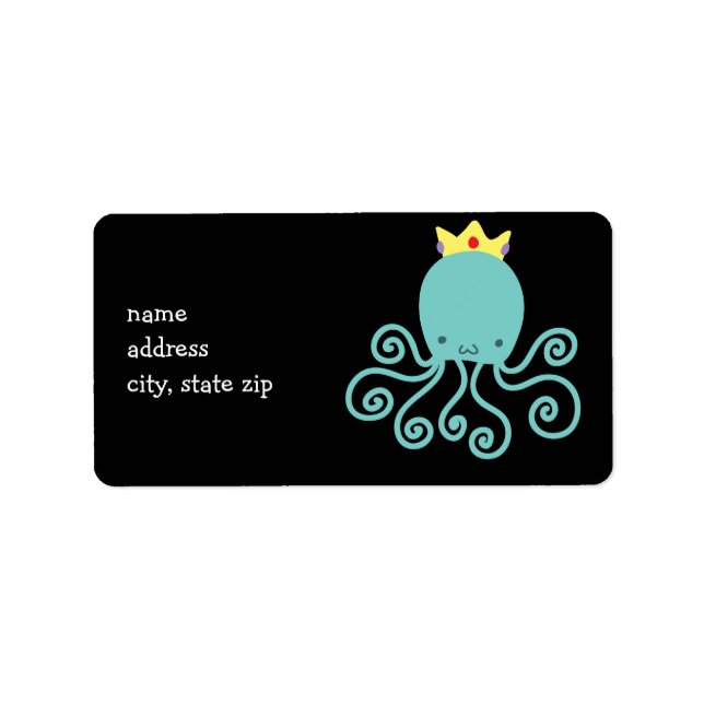 Cyan Octopus Princess Adressetikett (Framsidan)