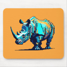 Cyan Orange Pixel Art Rhino Retro Gamer Musmatta