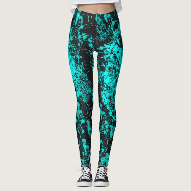 Cyan Paint Push Splatter Leggings (Framsida)
