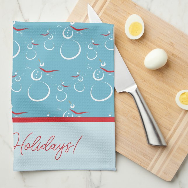 Cyan Red Merry Helgdagars Cute Snögubbe Mönster Kökshandduk (Vikt i Fjärdedel)
