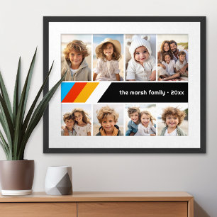Cyan Retro Stripe - 8 Foto Collage Poster