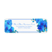 Cyan Sky Blue Botanical Orchid Return Address