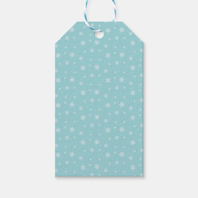 Cyan snöflingemönster presentetikett (Framsidan)