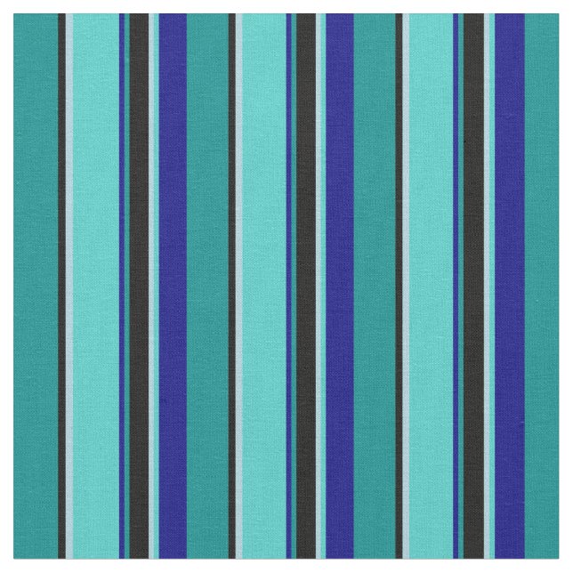 Cyan, svart, ljusblå, turkos och blå Linjer Tyg (Närbild)