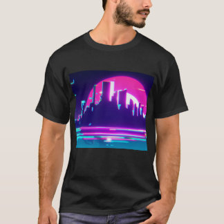 Cyan synthwave City T Shirt