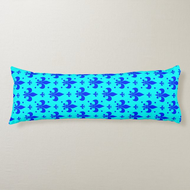 Cyanblå Fleur-de-lis-mönsterdesign  Kroppskudde (Framsidan)