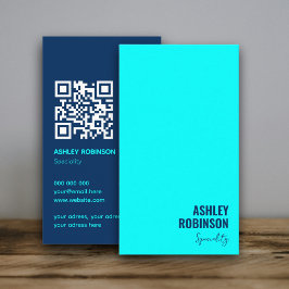 Cyanblå professionell för modern minimal QR-kod Visitkort