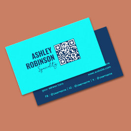 Cyanblå professionell för modern minimal QR-kod Visitkort