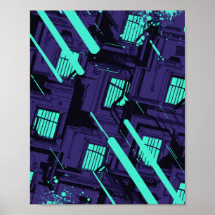 cyanfönster över ett digitalt rutnät poster